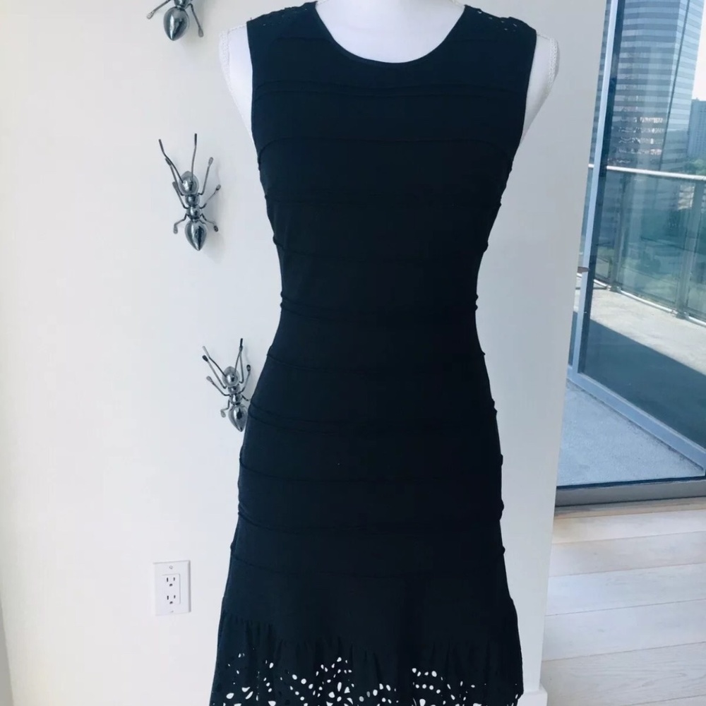 JUICY COUTURE PITCH Black Ponte Eyelet Dress XS